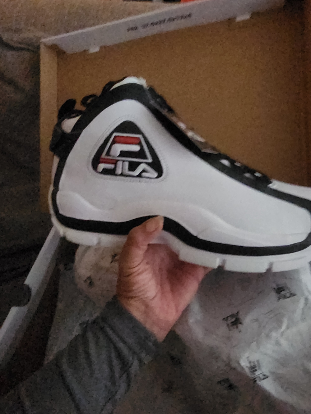 Fila White and Black Men's High-Top Athletic Sneakers with Red Logo